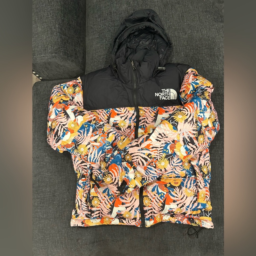 The North Face multi-color puffer jacket